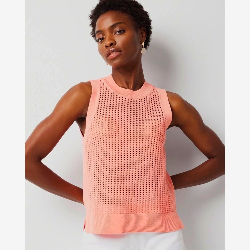 White House Black Market Sequin Shimmer Open Knit Sleeveless Sweater Tank Top -M
